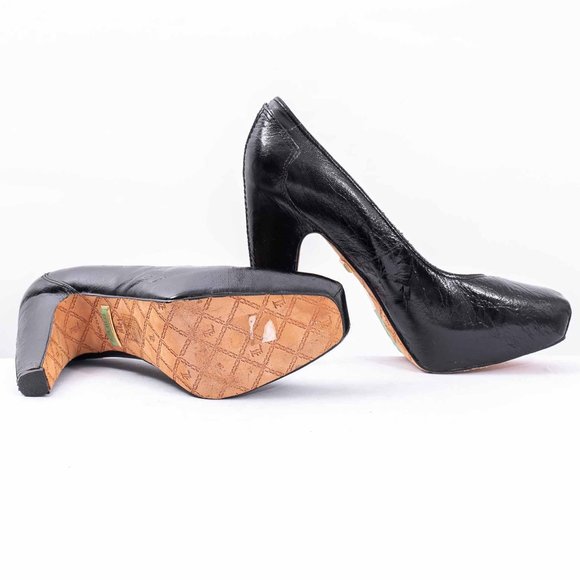 L.A.M.B Crinkled Leather Square Toe Platform Heels - Picture 3 of 4